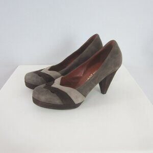 Ernesto Esposito Womens 6.5 Taupe Gray Brown Suede Leather Platform Heels Pumps